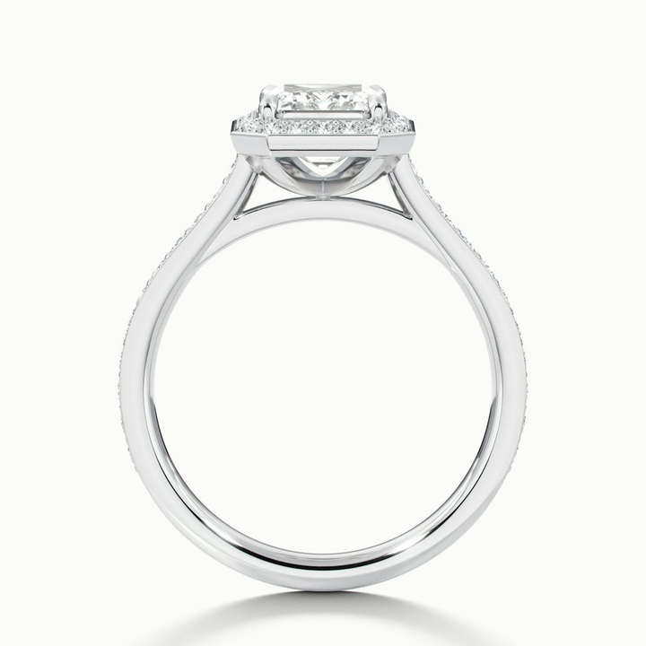 Bell 6 Carat Emerald Cut Halo Pave Moissanite Engagement Ring in 18k White Gold