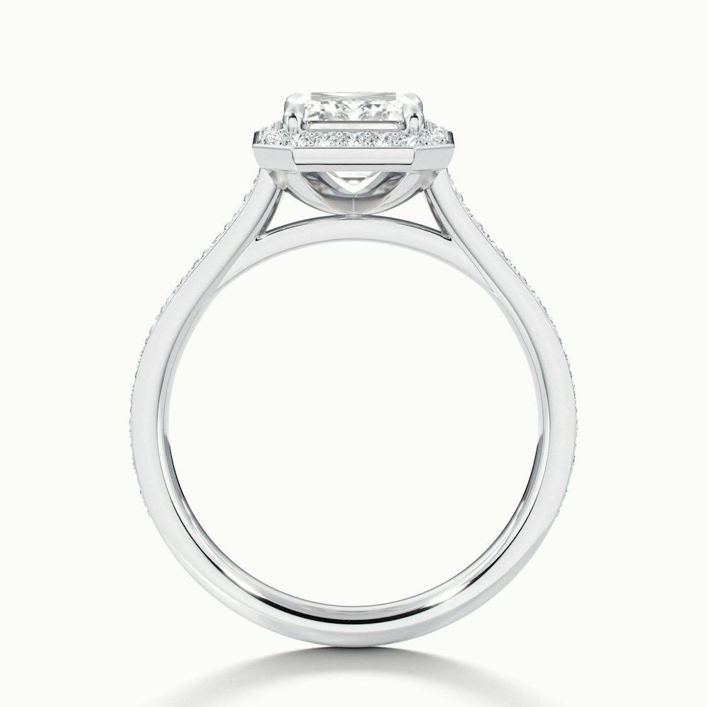 Zoya 1 Carat Emerald Cut Halo Pave Moissanite Engagement Ring in Platinum