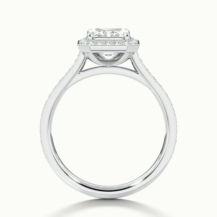 Zoya 2 Carat Emerald Cut Halo Pave Moissanite Engagement Ring in 18k White Gold