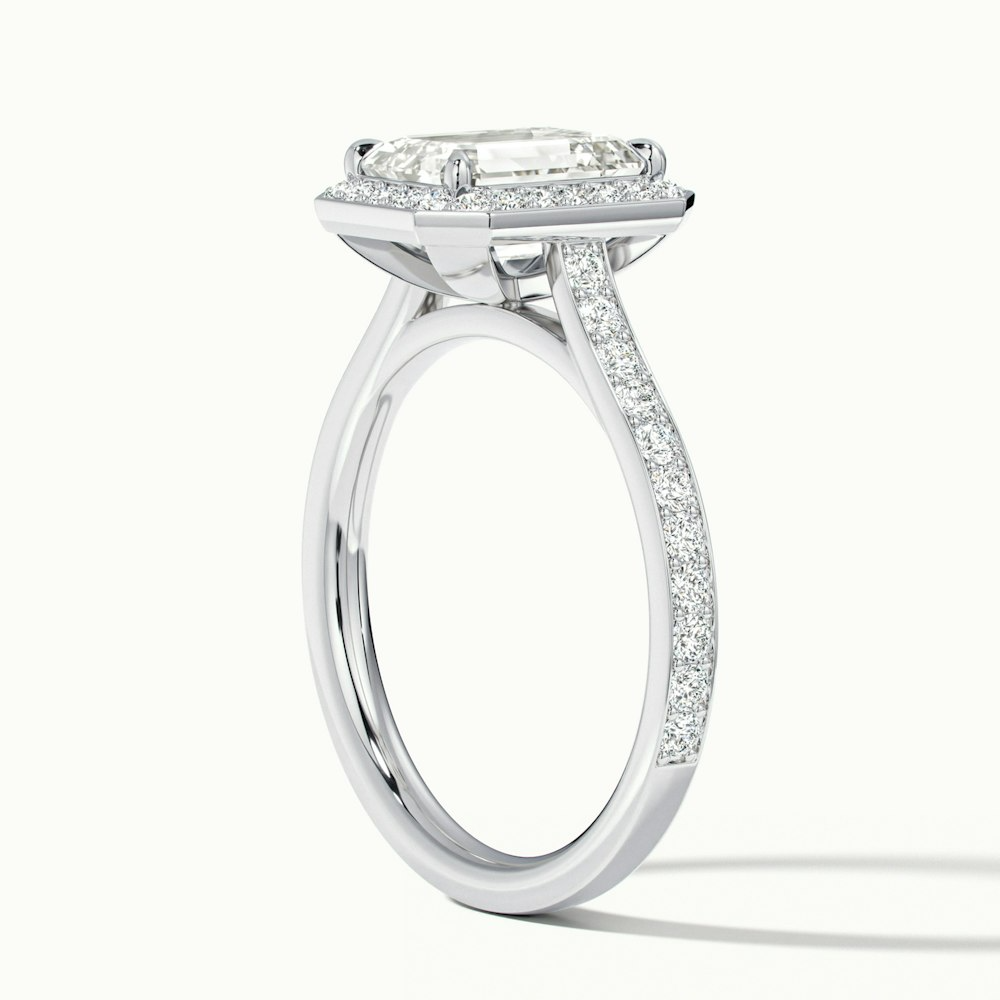 Zoya 2 Carat Emerald Cut Halo Pave Moissanite Engagement Ring in 18k White Gold
