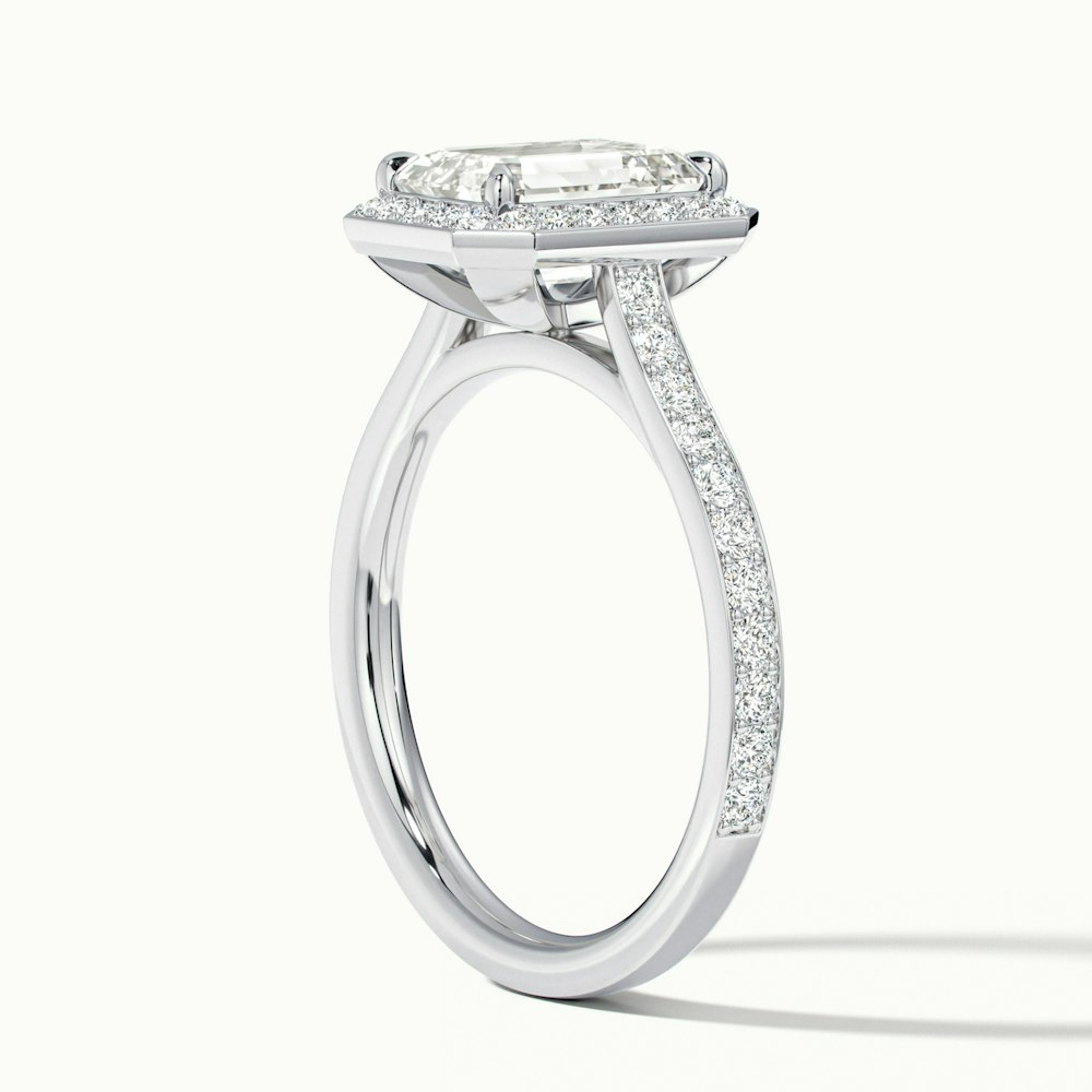 Bell 8 Carat Emerald Cut Halo Pave Moissanite Engagement Ring in 14k White Gold