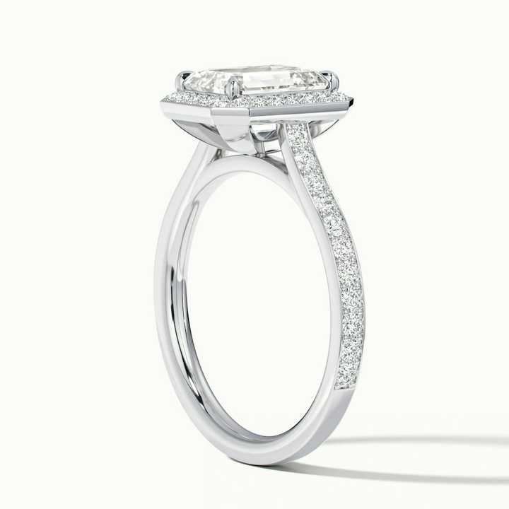 Zoya 2.5 Carat Emerald Cut Halo Pave Moissanite Engagement Ring in Platinum