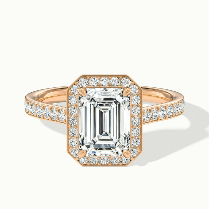Zoya 1 Carat Emerald Cut Halo Pave Moissanite Engagement Ring in 14k Rose Gold