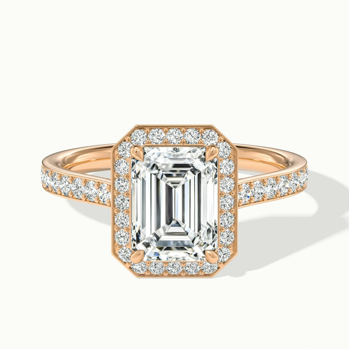 Lucy 1 Carat Emerald Cut Halo Pave Lab Grown Diamond Ring in 18k Rose Gold