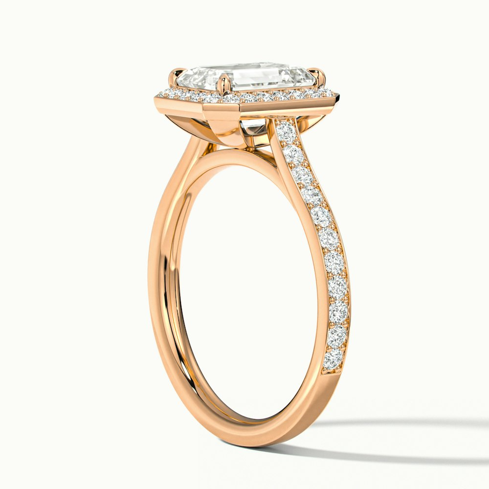 Zoya 4 Carat Emerald Cut Halo Pave Moissanite Engagement Ring in 14k Rose Gold