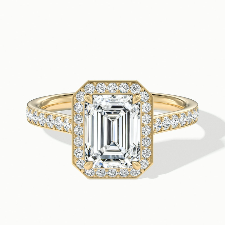 Lucy 1.5 Carat Emerald Cut Halo Pave Lab Grown Diamond Ring in 18k Yellow Gold