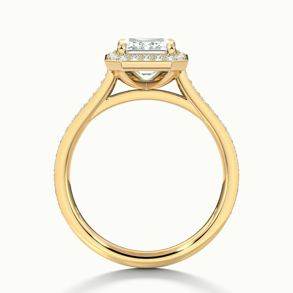 Lucy 5 Carat Emerald Cut Halo Pave Lab Grown Diamond Ring in 14k Yellow Gold