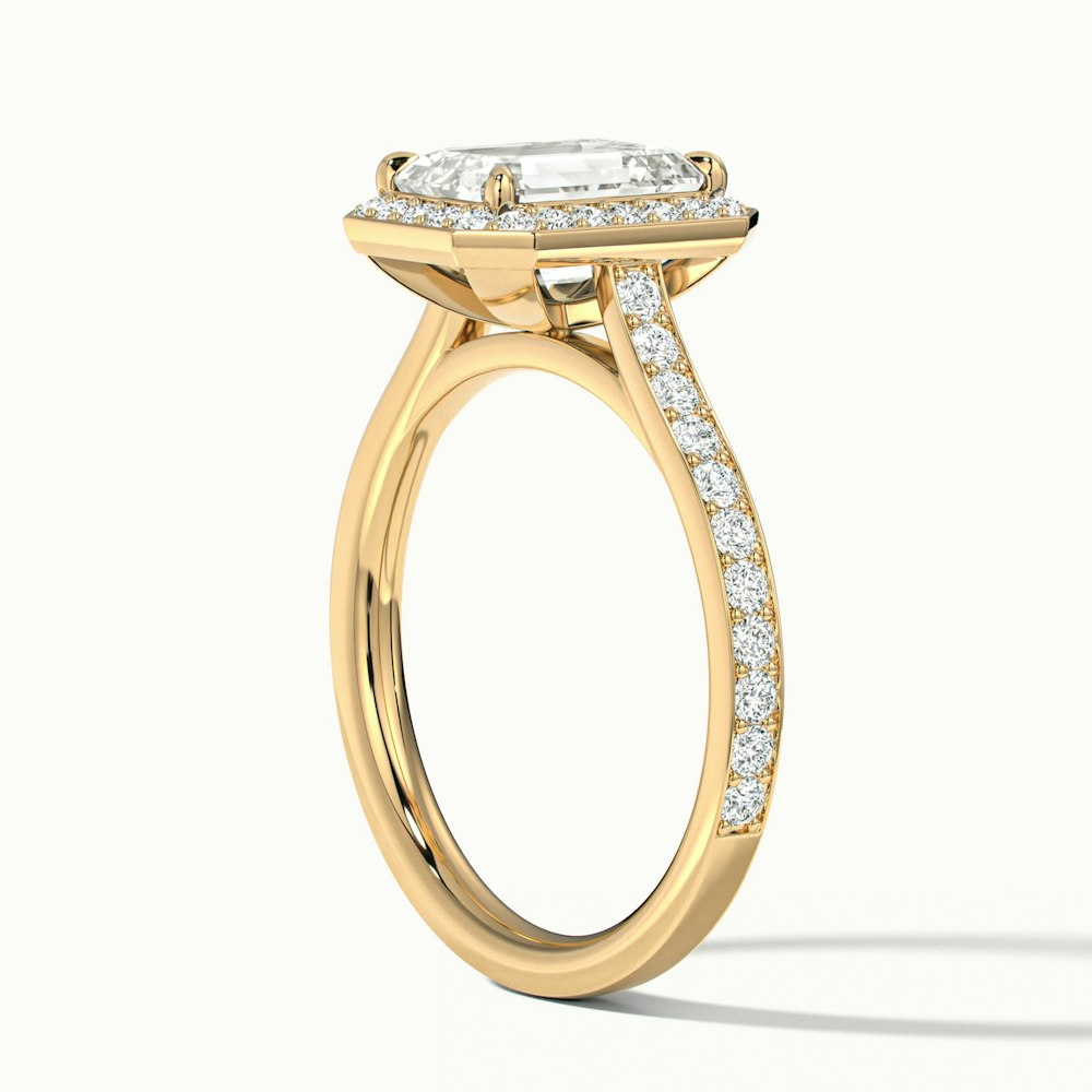 Lucy 3 Carat Emerald Cut Halo Pave Lab Grown Diamond Ring in 14k Yellow Gold