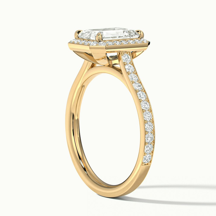 Zoya 3 Carat Emerald Cut Halo Pave Moissanite Engagement Ring in 14k Yellow Gold