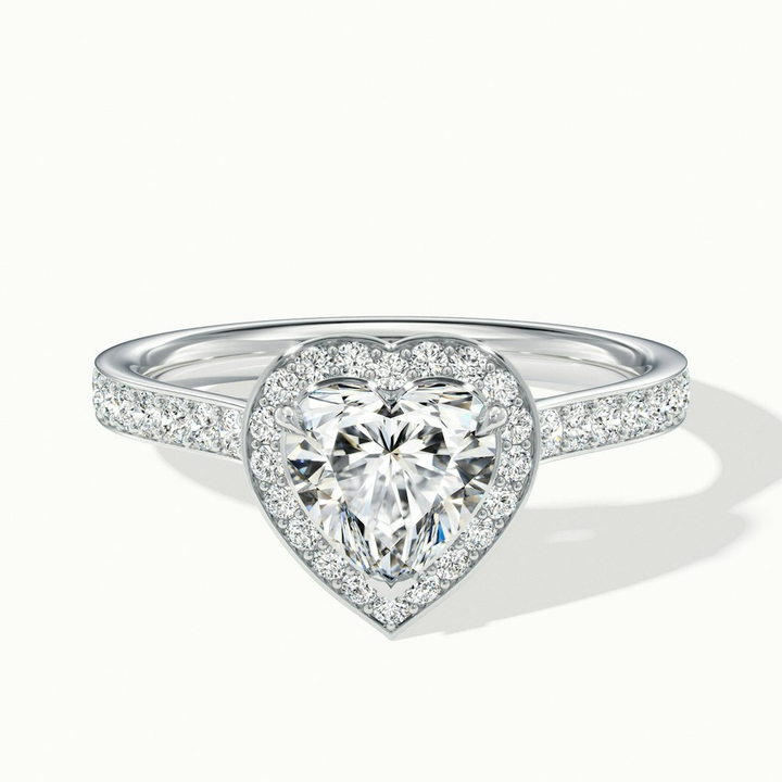 Kira 2 Carat Heart Shaped Halo Pave Moissanite Engagement Ring in 10k White Gold