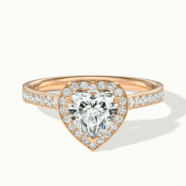 Macy 1.5 Carat Heart Shaped Halo Pave Lab Grown Diamond Ring in 10k Rose Gold