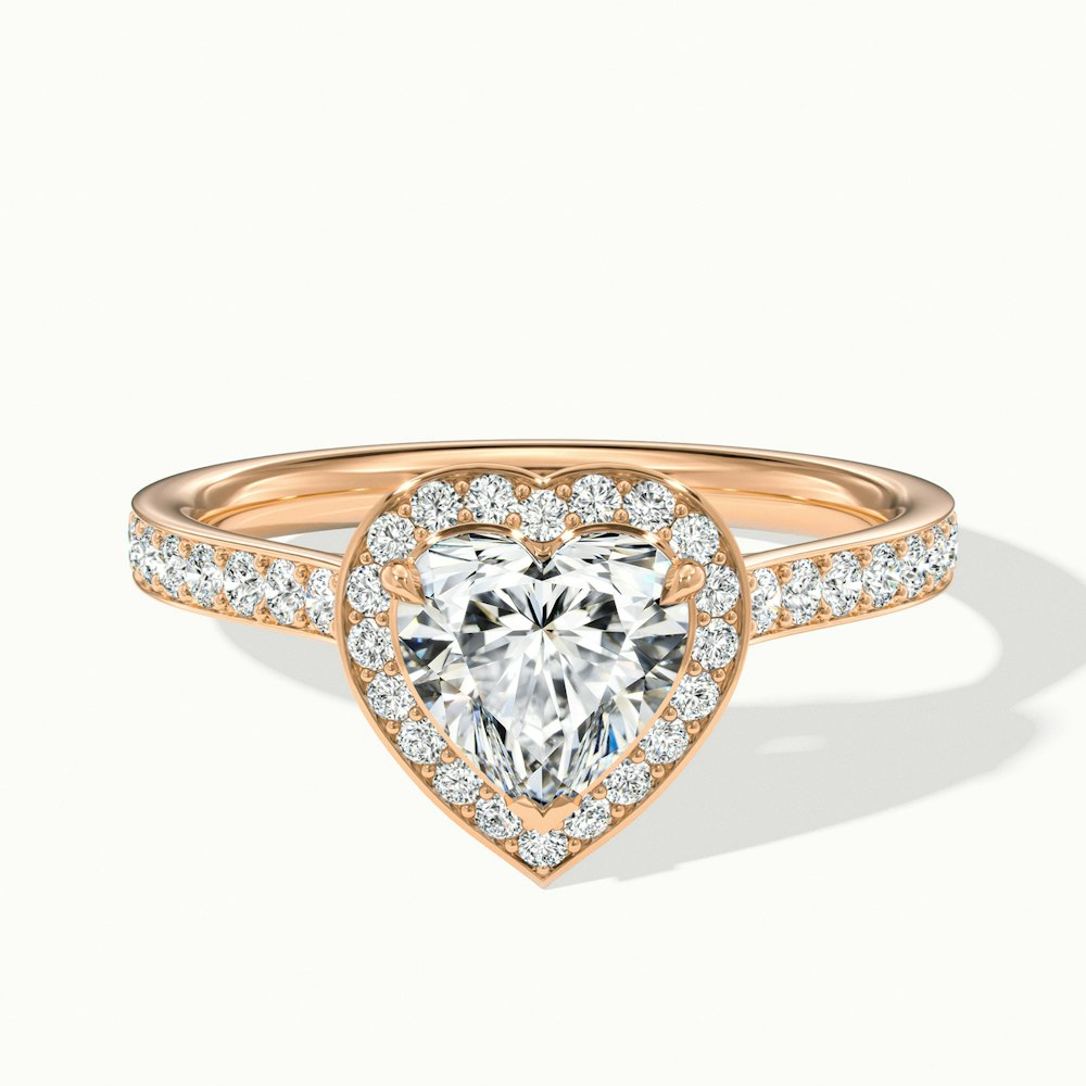 Arla 10 Carat Heart Shaped Halo Pave Moissanite Engagement Ring in 14k Rose Gold