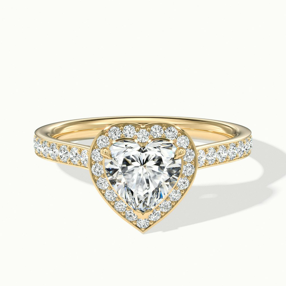 Arla 6 Carat Heart Shaped Halo Pave Moissanite Engagement Ring in 18k Yellow Gold