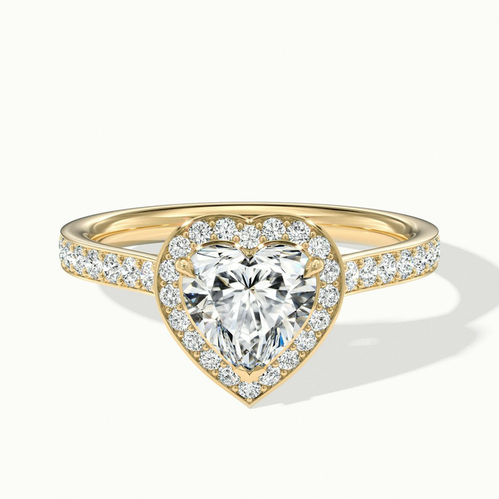 Macy 2.5 Carat Heart Shaped Halo Pave Lab Grown Diamond Ring in 14k Yellow Gold