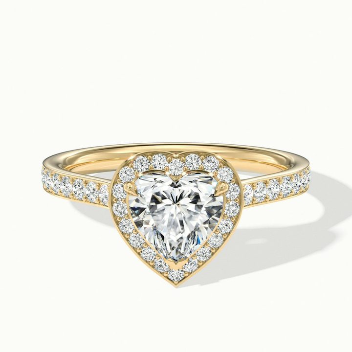 Kira 2 Carat Heart Shaped Halo Pave Moissanite Engagement Ring in 10k Yellow Gold