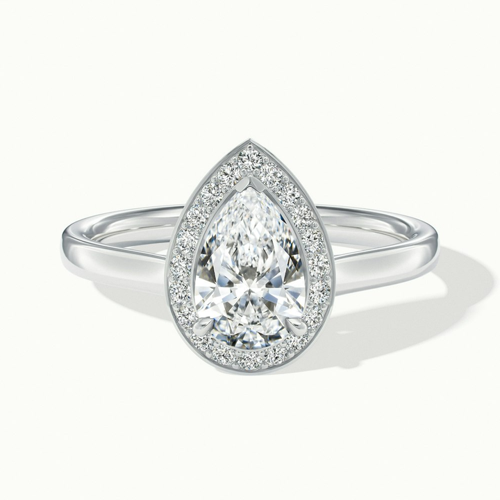 Siya 2 Carat Pear Halo Moissanite Engagement Ring in 18k White Gold