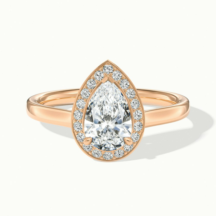 Siya 1.5 Carat Pear Halo Moissanite Engagement Ring in 10k Rose Gold