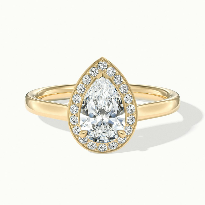 Siya 2.5 Carat Pear Halo Moissanite Engagement Ring in 10k Yellow Gold