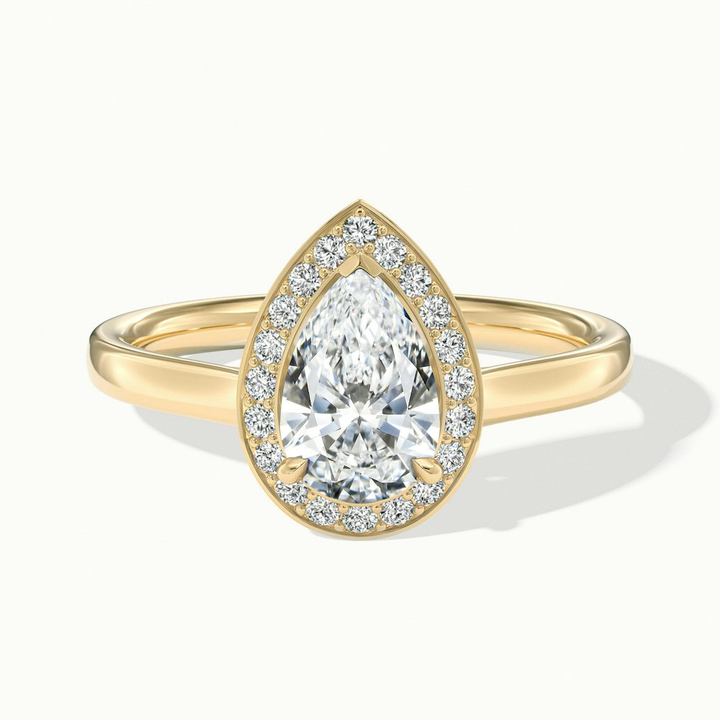 Siya 3.5 Carat Pear Halo Moissanite Engagement Ring in 18k Yellow Gold