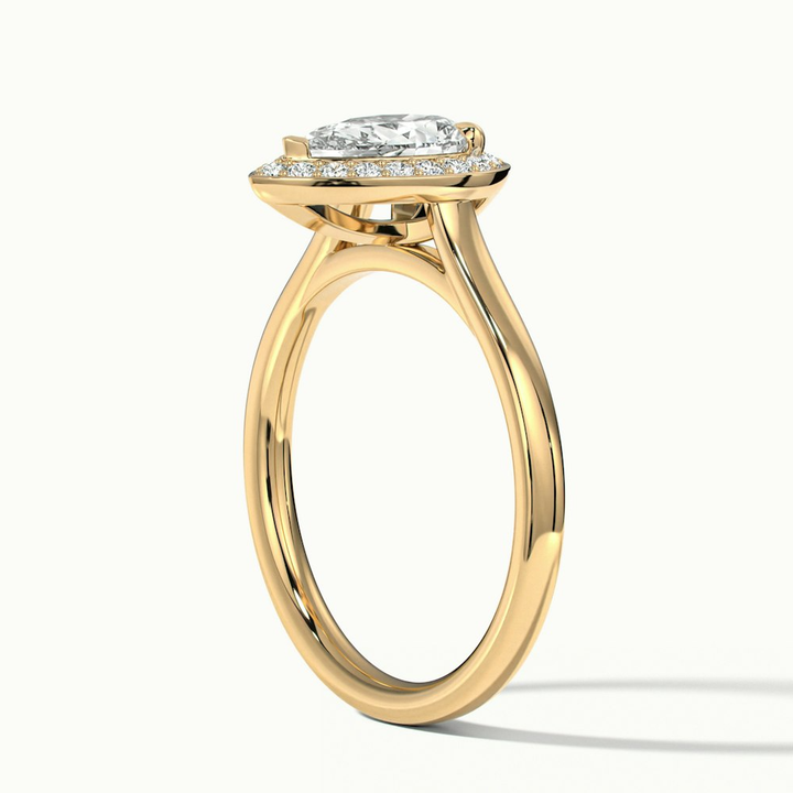 Siya 2.5 Carat Pear Halo Moissanite Engagement Ring in 10k Yellow Gold