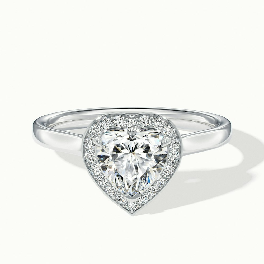 Nyla 5 Carat Heart Halo Moissanite Engagement Ring in 18k White Gold