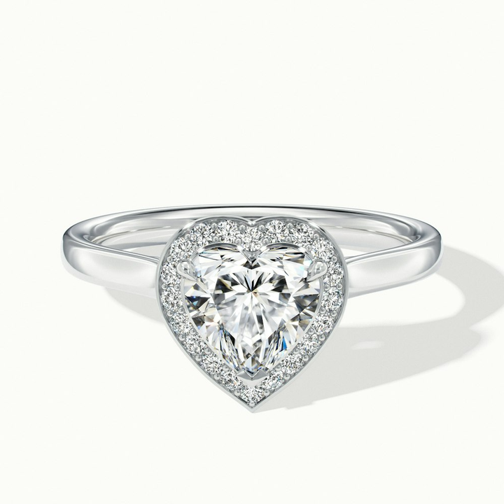 Ruby 1 Carat Heart Halo Lab Grown Diamond Ring in 18k White Gold