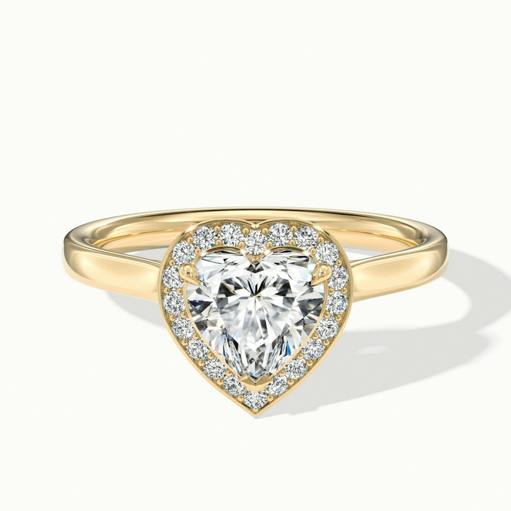 Ruby 1.5 Carat Heart Halo Lab Grown Diamond Ring in 18k Yellow Gold