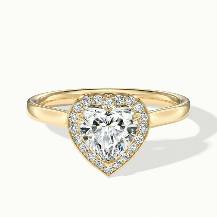 Ruby 3 Carat Heart Halo Lab Grown Diamond Ring in 18k Yellow Gold