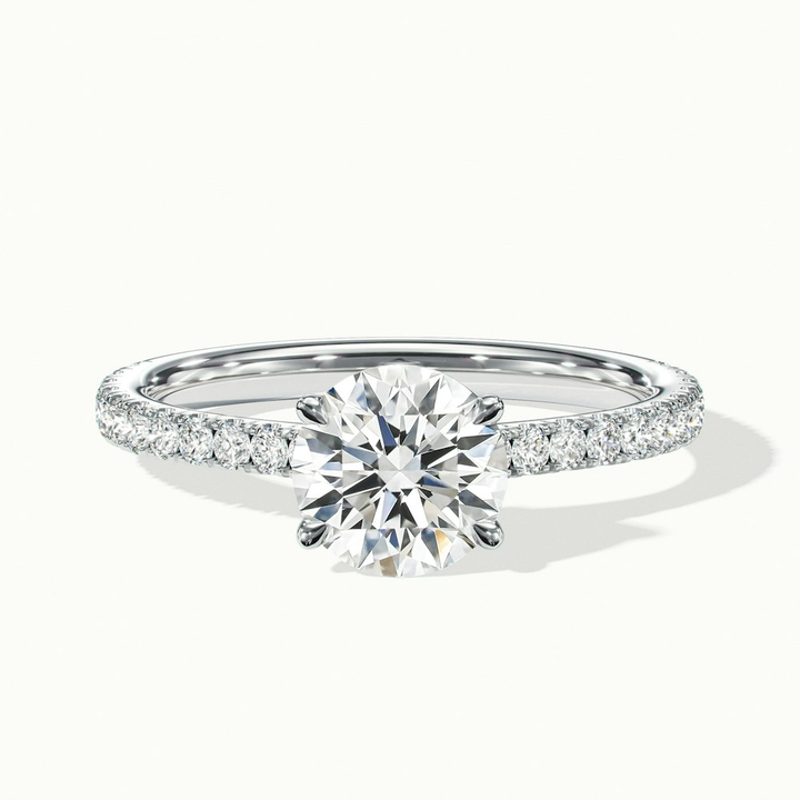 Sarah 1.5 Carat Round Solitaire Pave Lab Grown Diamond Ring in 18k White Gold