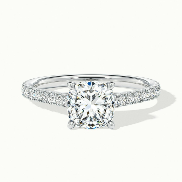 Lea 3.5 Carat Cushion Cut Solitaire Pave Lab Grown Diamond Ring in Platinum