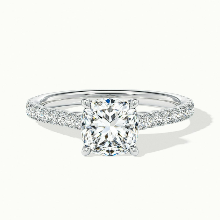 Lea 2 Carat Cushion Cut Solitaire Pave Lab Grown Diamond Ring in 10k White Gold