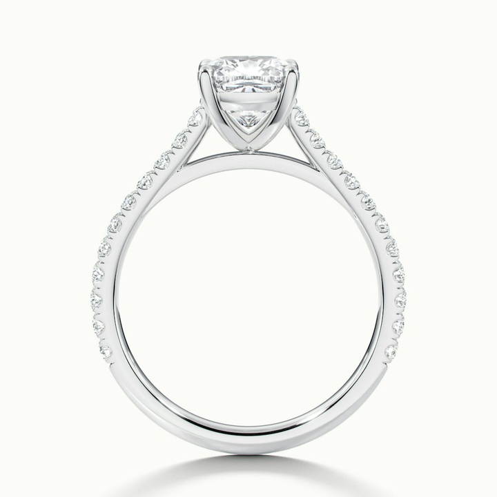 Lea 3 Carat Cushion Cut Solitaire Pave Lab Grown Diamond Ring in 18k White Gold