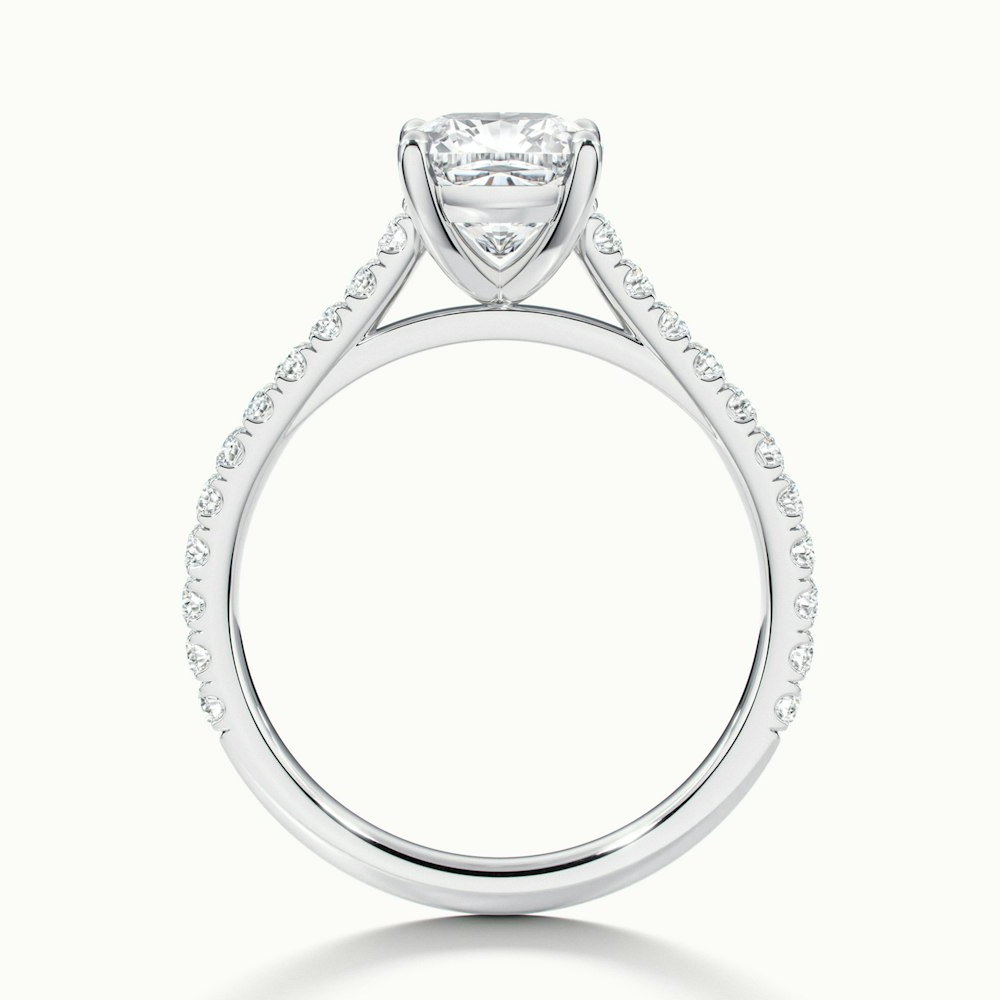 Lea 2 Carat Cushion Cut Solitaire Pave Lab Grown Diamond Ring in 10k White Gold