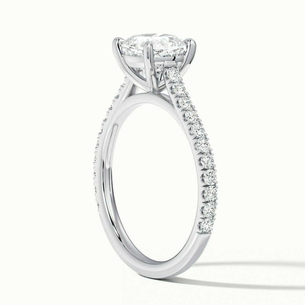 Lea 1.5 Carat Cushion Cut Solitaire Pave Lab Grown Diamond Ring in 14k White Gold