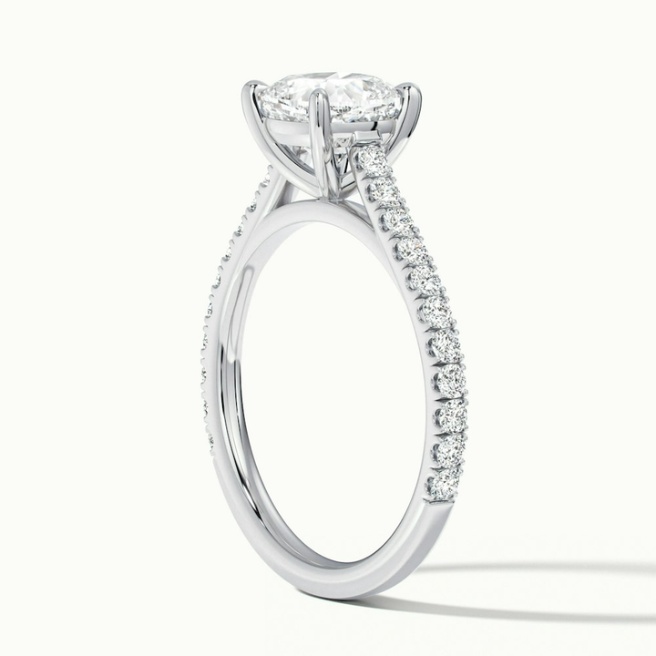 Lea 4.5 Carat Cushion Cut Solitaire Pave Lab Grown Diamond Ring in 14k White Gold