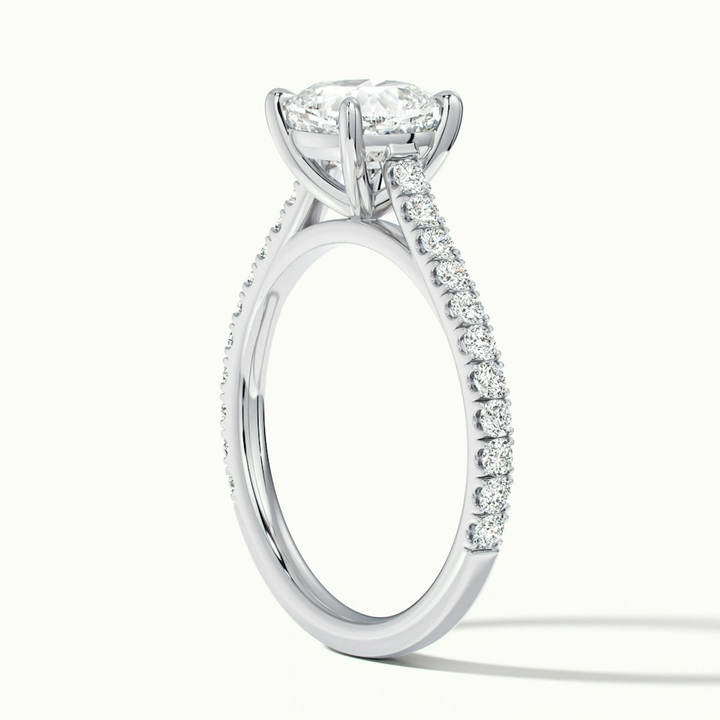 Lea 3 Carat Cushion Cut Solitaire Pave Lab Grown Diamond Ring in 10k White Gold