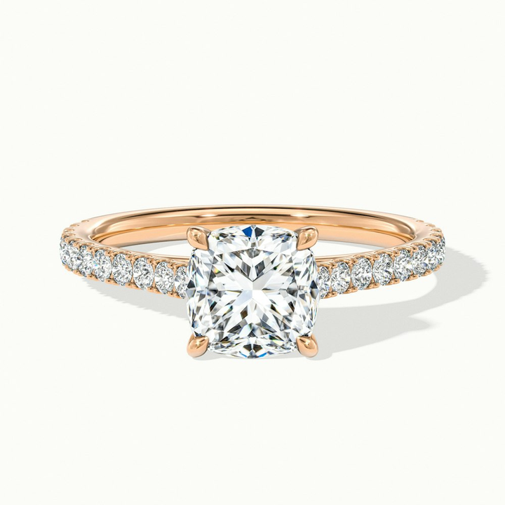 Lea 3.5 Carat Cushion Cut Solitaire Pave Lab Grown Diamond Ring in 14k Rose Gold