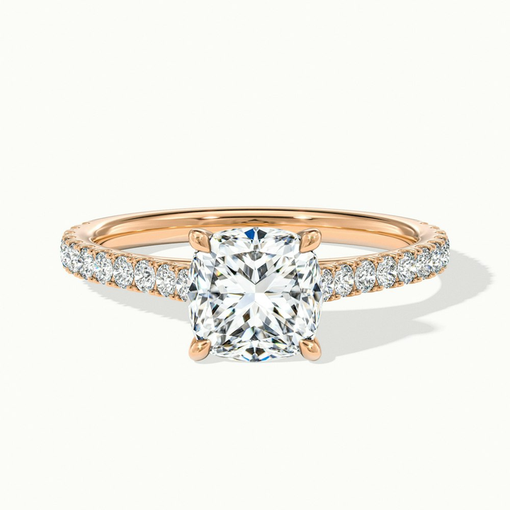 Mary 1 Carat Cushion Cut Solitaire Pave Moissanite Engagement Ring in 10k Rose Gold