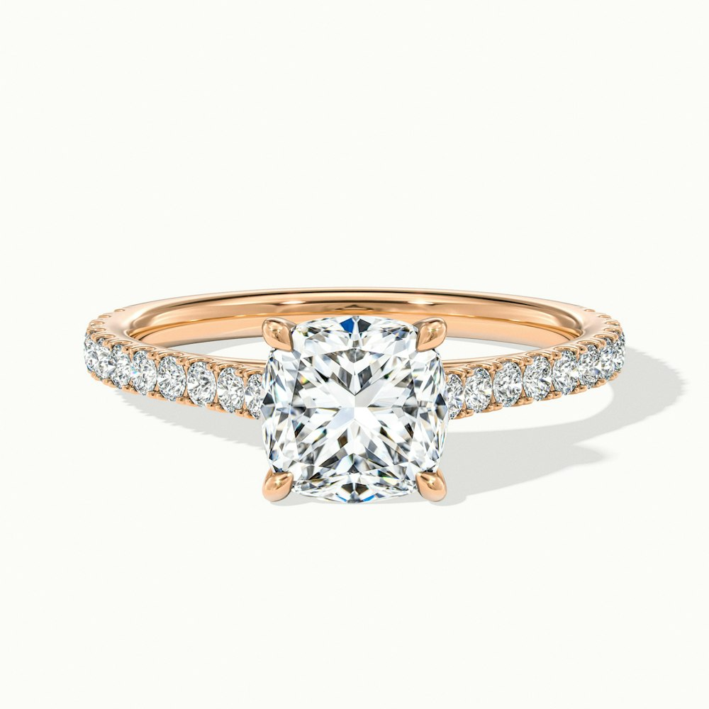 Mary 4.5 Carat Cushion Cut Solitaire Pave Moissanite Engagement Ring in 10k Rose Gold