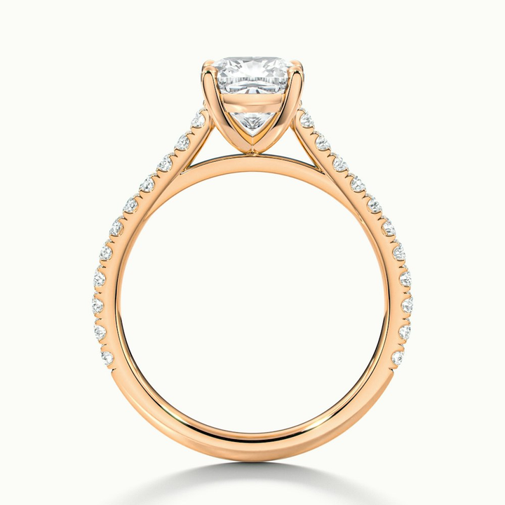 Lea 5 Carat Cushion Cut Solitaire Pave Lab Grown Diamond Ring in 18k Rose Gold