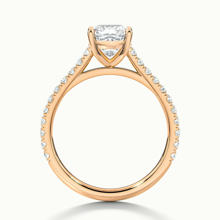Mary 4 Carat Cushion Cut Solitaire Pave Moissanite Engagement Ring in 14k Rose Gold