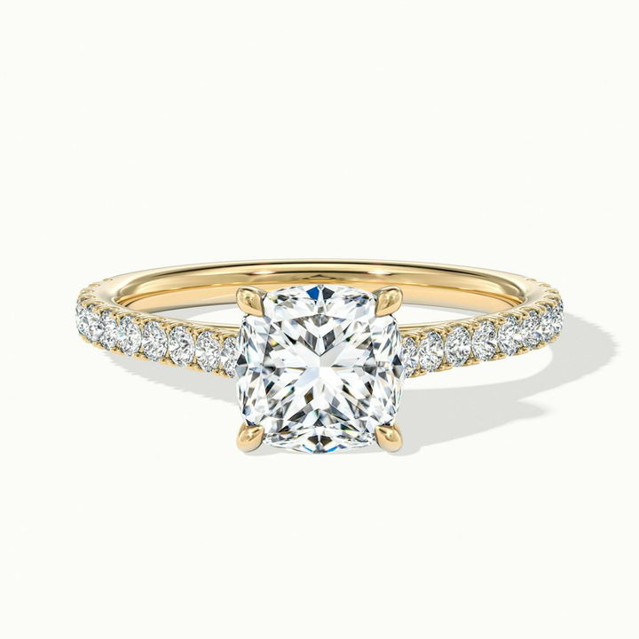 Mary 5 Carat Cushion Cut Solitaire Pave Moissanite Engagement Ring in 10k Yellow Gold