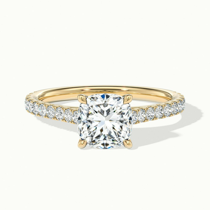 Mary 1 Carat Cushion Cut Solitaire Pave Moissanite Engagement Ring in 10k Yellow Gold