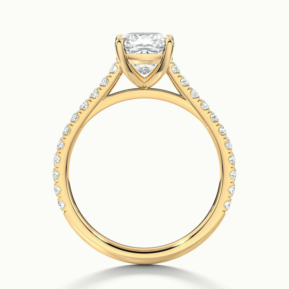 Lea 4 Carat Cushion Cut Solitaire Pave Lab Grown Diamond Ring in 18k Yellow Gold