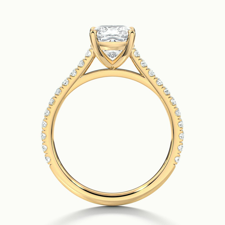 Lea 4 Carat Cushion Cut Solitaire Pave Lab Grown Diamond Ring in 18k Yellow Gold