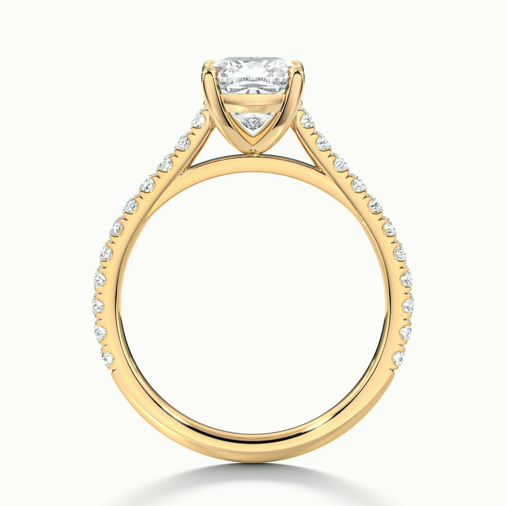 Lea 2 Carat Cushion Cut Solitaire Pave Lab Grown Diamond Ring in 10k Yellow Gold