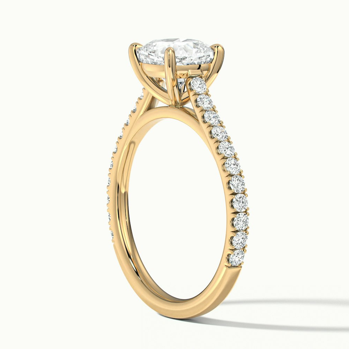 Lea 1.5 Carat Cushion Cut Solitaire Pave Lab Grown Diamond Ring in 10k Yellow Gold