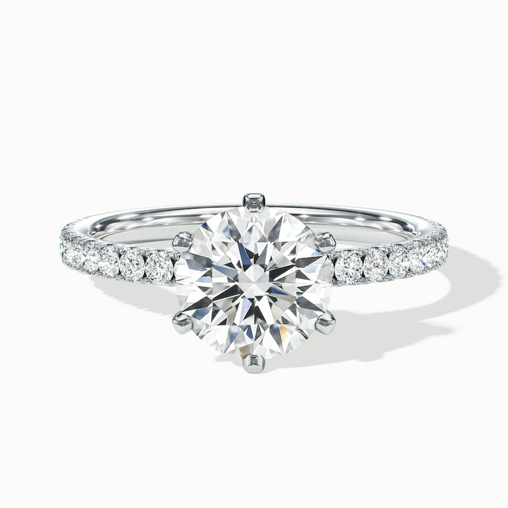 Olive 3 Carat Round Solitaire Pave Lab Grown Diamond Ring in 14k White Gold