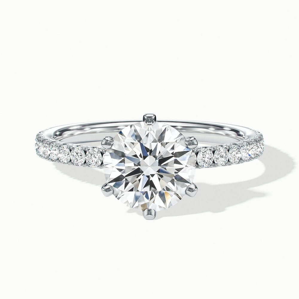 Olive 4.5 Carat Round Solitaire Pave Lab Grown Diamond Ring in 10k White Gold