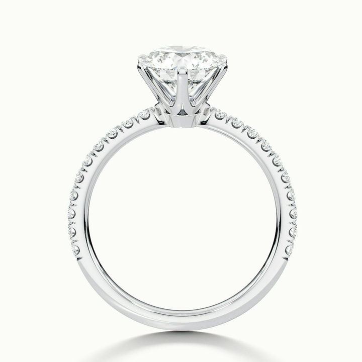 Olive 1 Carat Round Solitaire Pave Lab Grown Diamond Ring in 18k White Gold